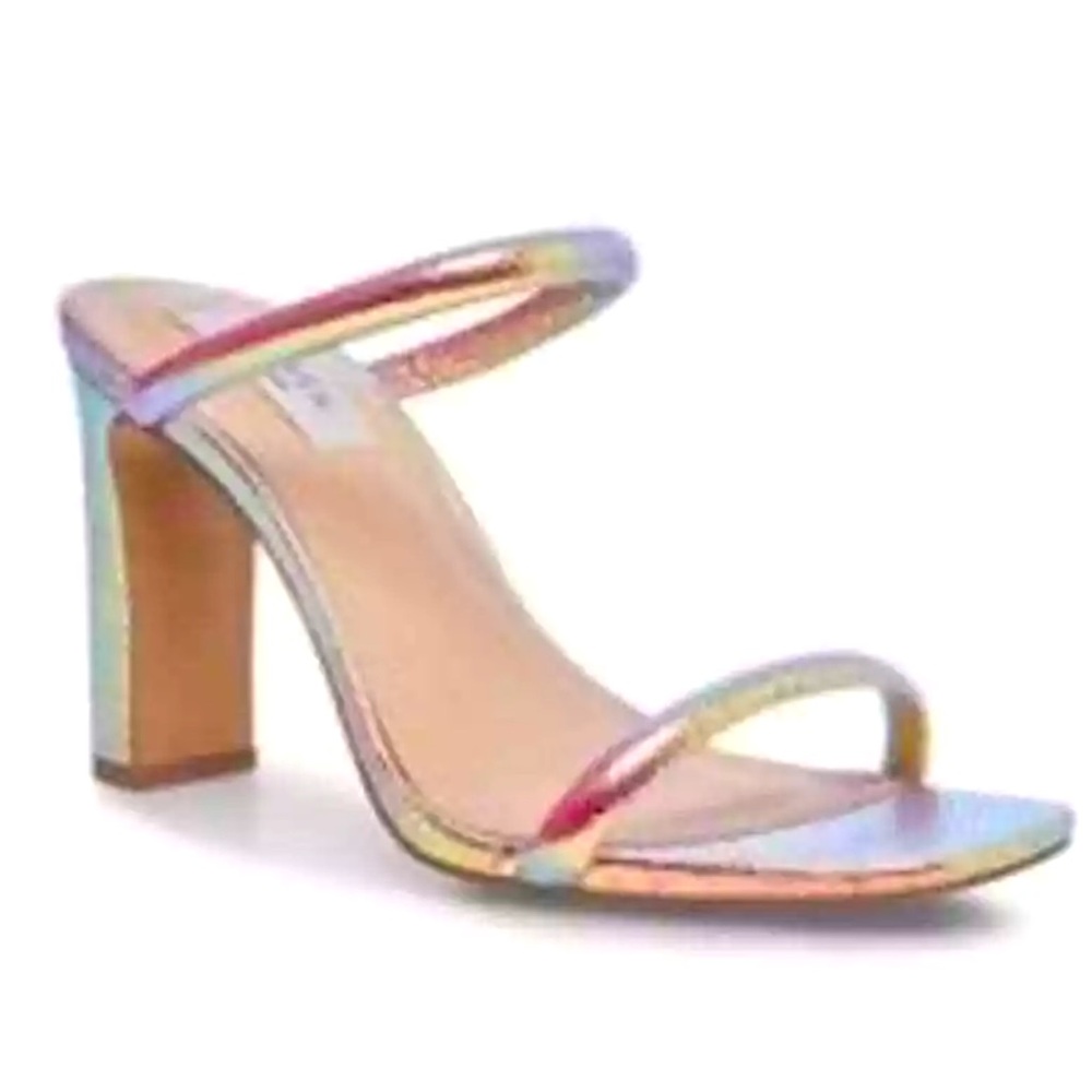 STEVEN NEW YORK METALIC GOLDISH MULTICOLOURED SANDALS HEELED MULES size 7